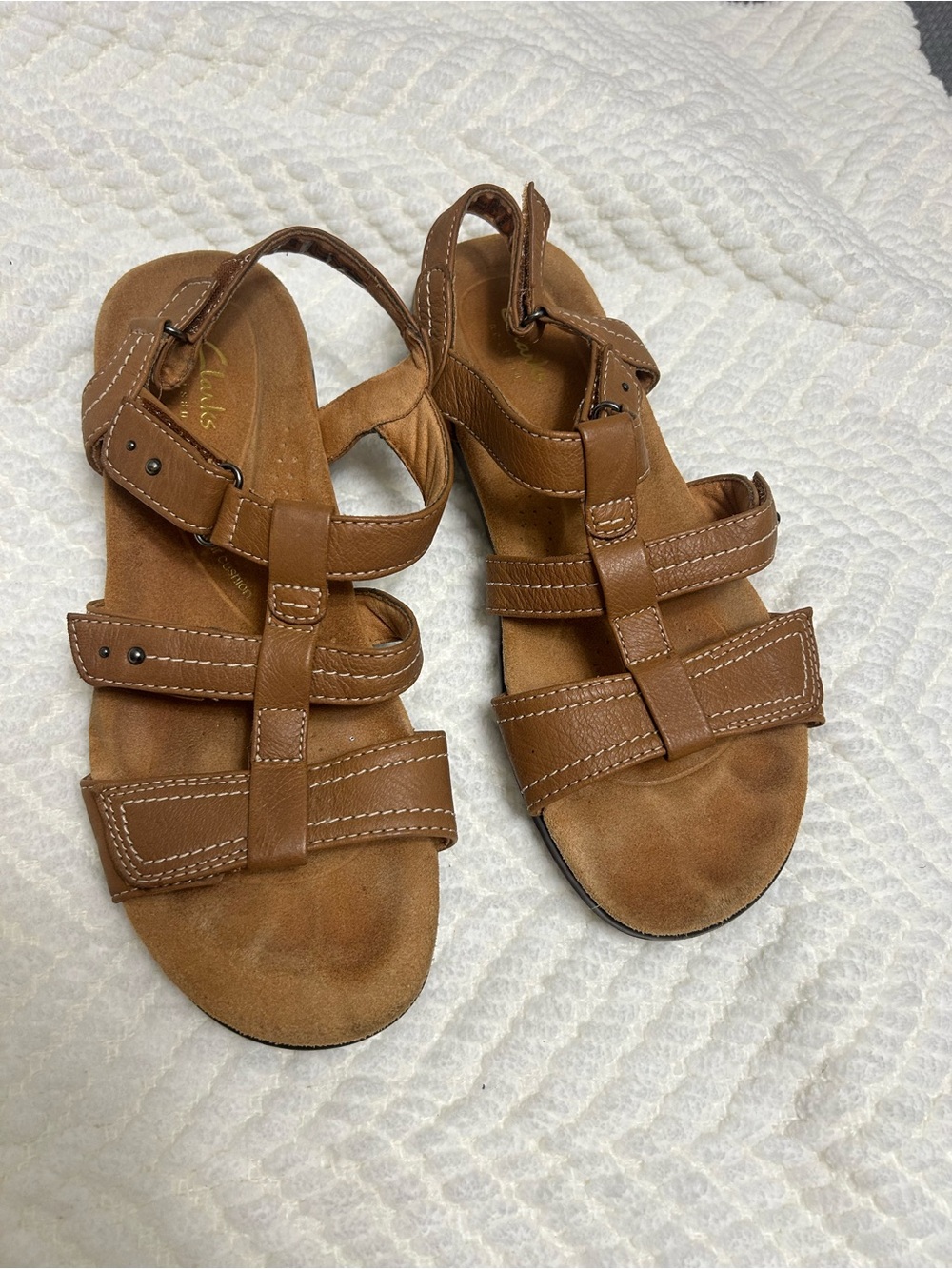 Clarks Tan Leather Multi-Strap Sandals